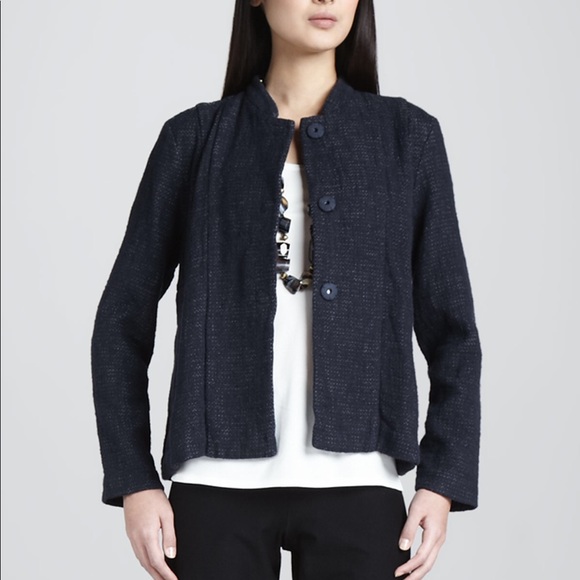 Eileen Fisher mandarin collar tweed jacket Sz M - Picture 1 of 8